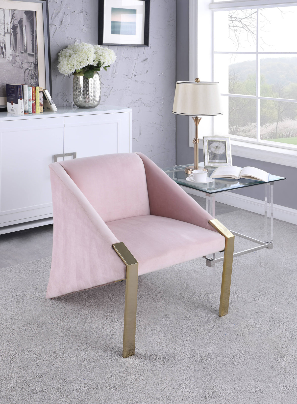 Pink Velvet Accent Chair Q982305