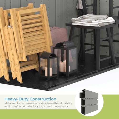 Heavy-Duty Resin Outdoor Shed with Double Doors and Windows, Dove Gray J419