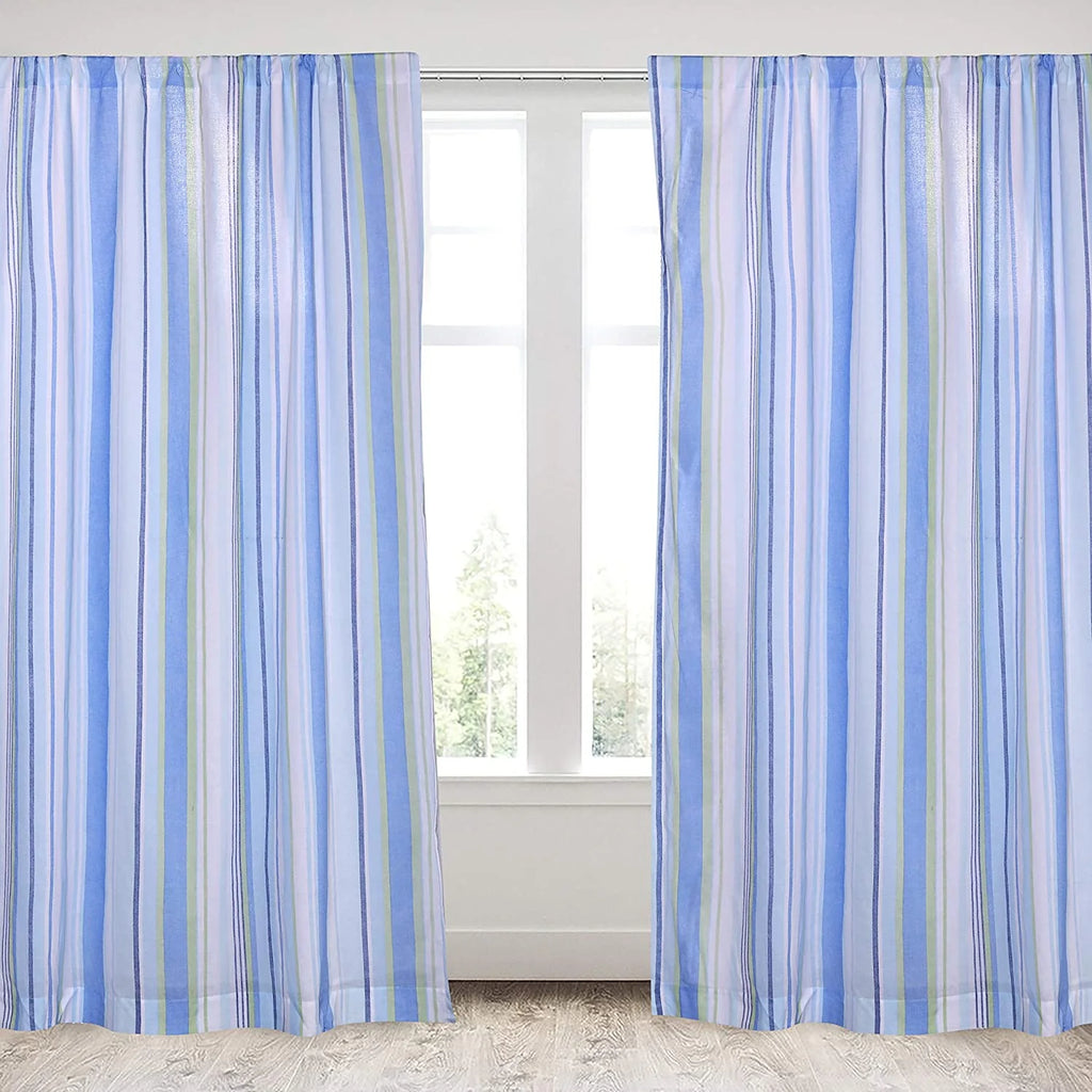 Striped Coastal Fish Drape Panel in Blues and Greens G304