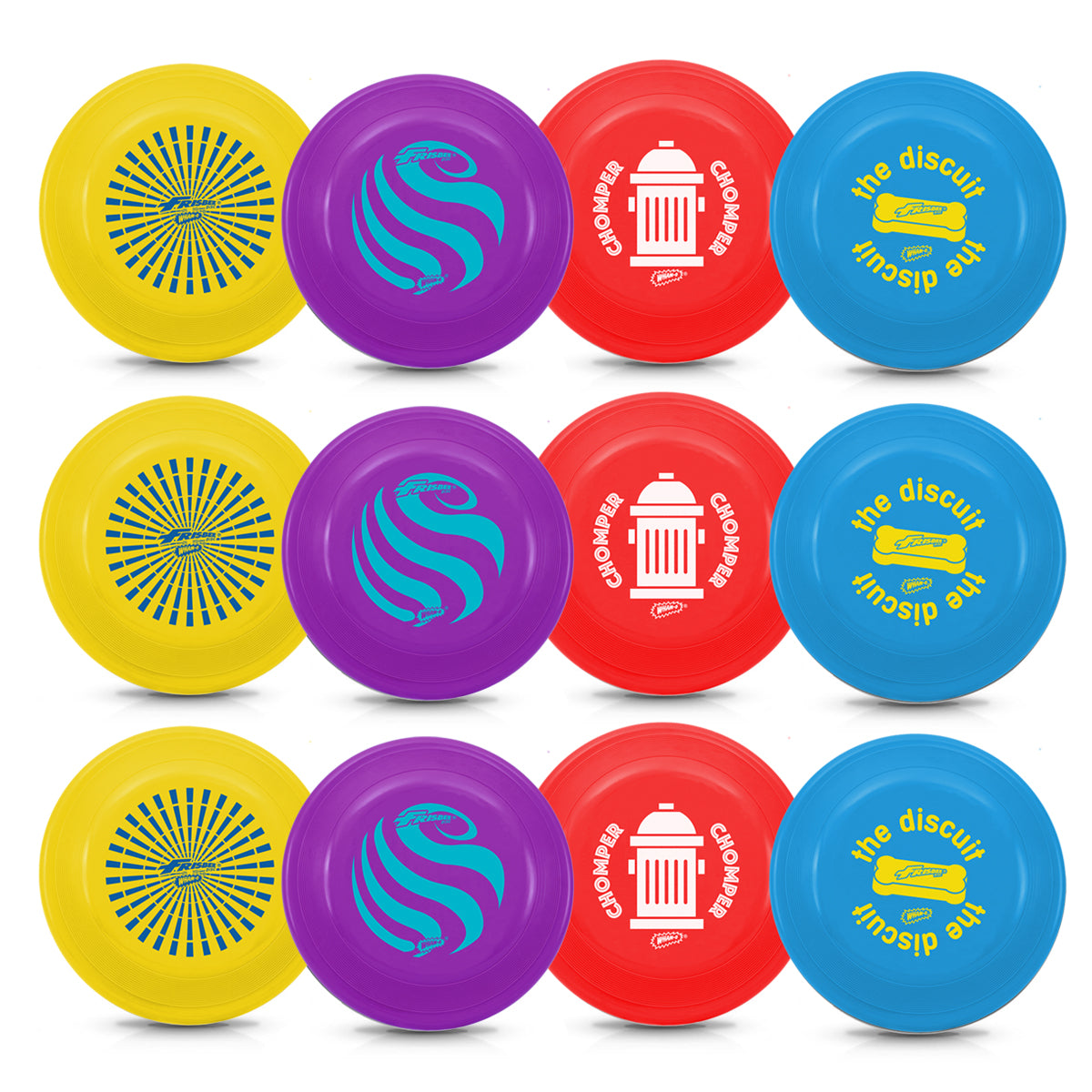 12 Pack Blue Red Violet Yellow Flying Disc L323812