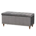 Velvet Button-Tufted Storage Ottoman Bench, Gray/Brown M467412