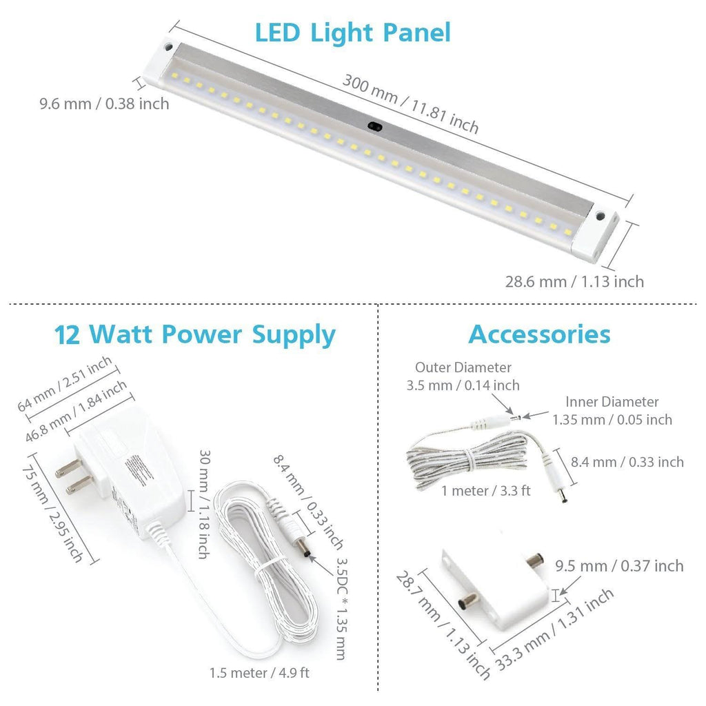 White Finish 3 12 inch Panels LED Dimmable Under Cabinet Lighting O128