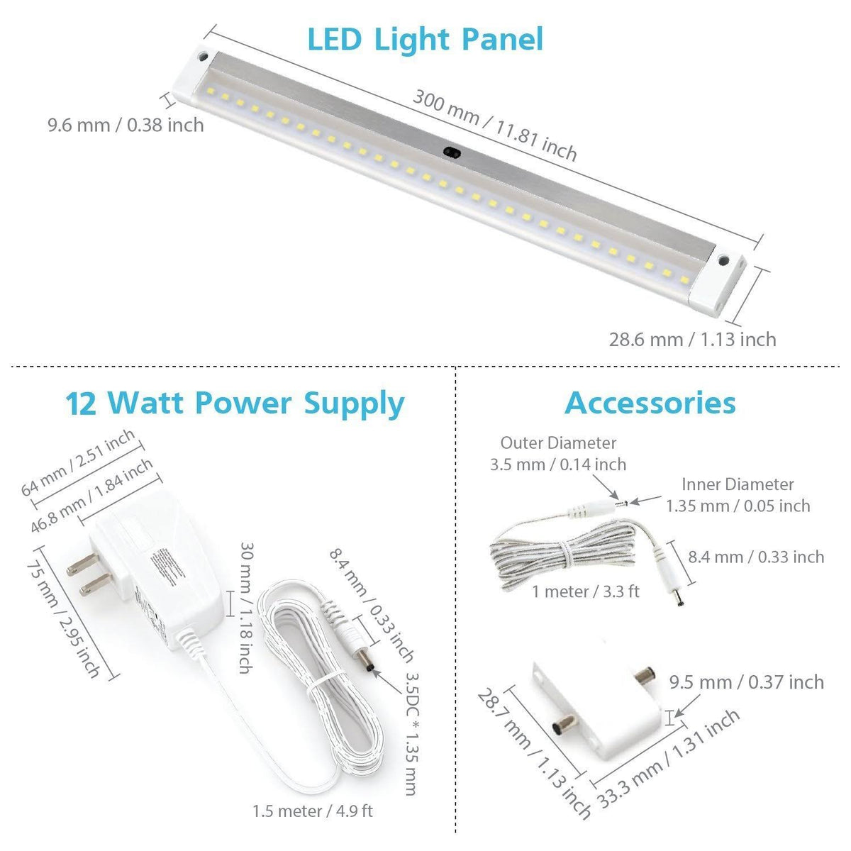 White Finish 3 12 inch Panels LED Dimmable Under Cabinet Lighting O128