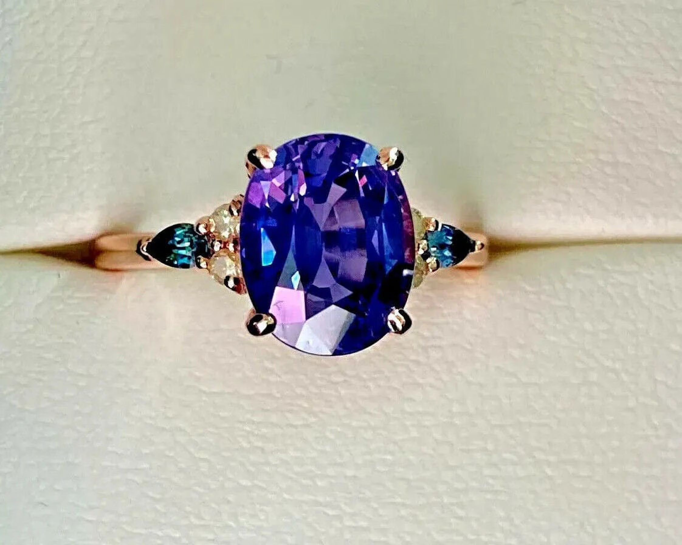 Natural Blue Tanzanite Gemstone 14k Rose Gold Ring F156