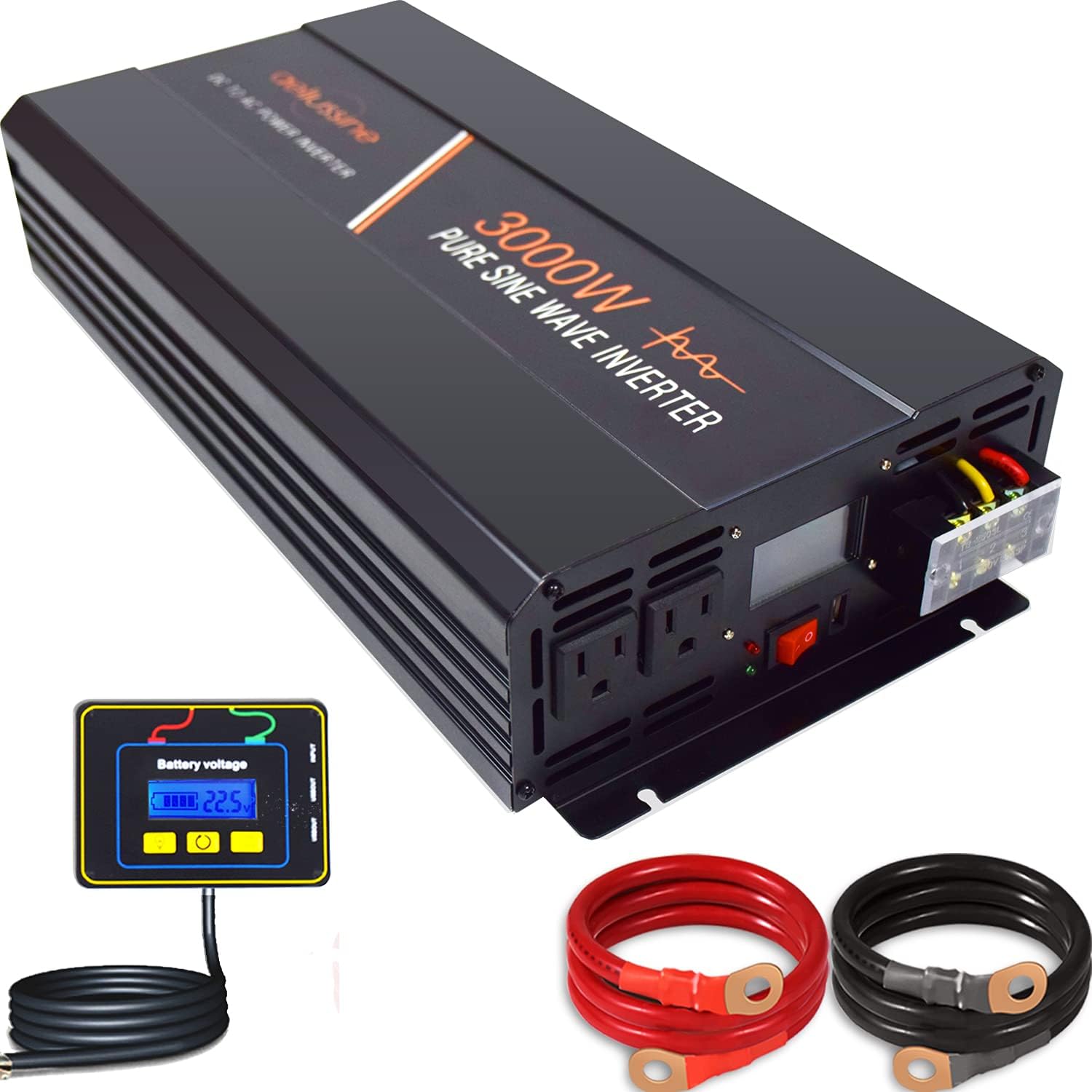 1000 Watt Pure Sine Wave Power Inverter 24V DC to AC 120V with LCD Display Remote Switch O551