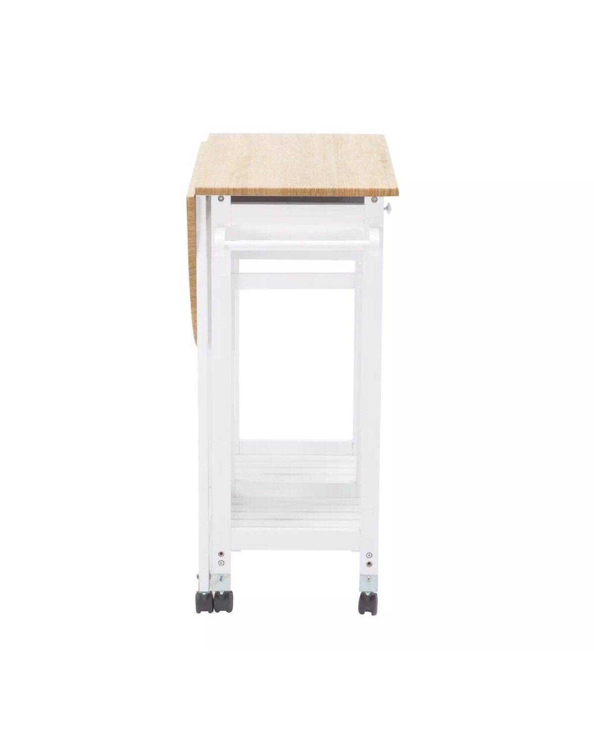 Oak Kitchen Island Cart with 2 Bar Stools and 2 Drawers X269