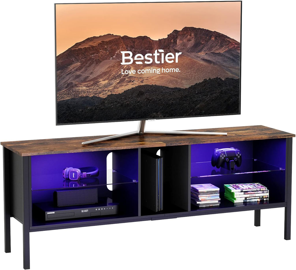 Black Carbon Fiber TV Stand with LED Light X4090