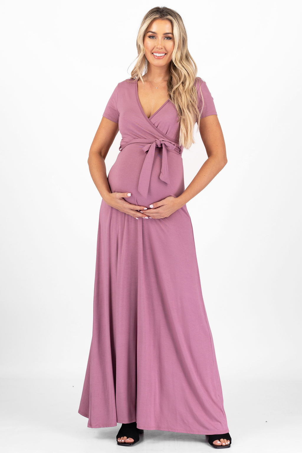 Maternity Nursing Short Sleeve Floral Dress with Tie Belt S496482