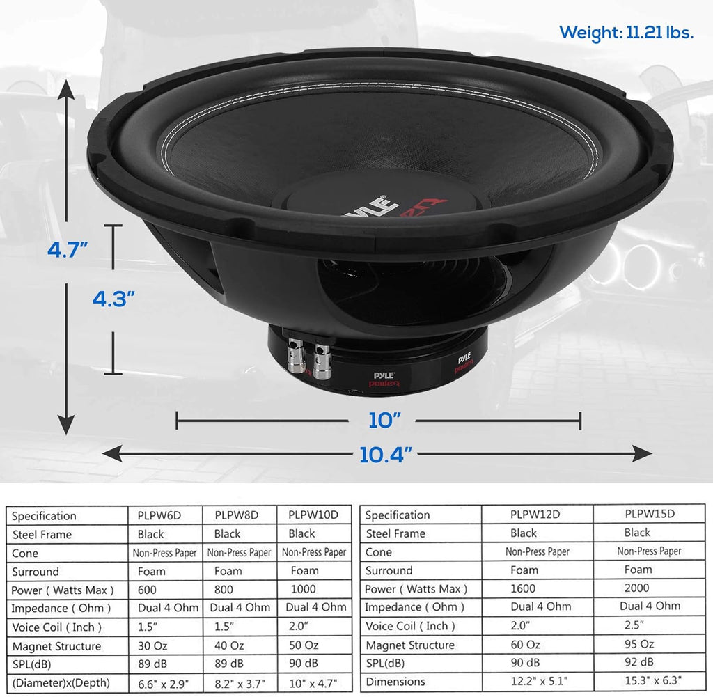 10" 1000 Watt 4 Ohm Car Subwoofer Speaker, Pack of 2 G247