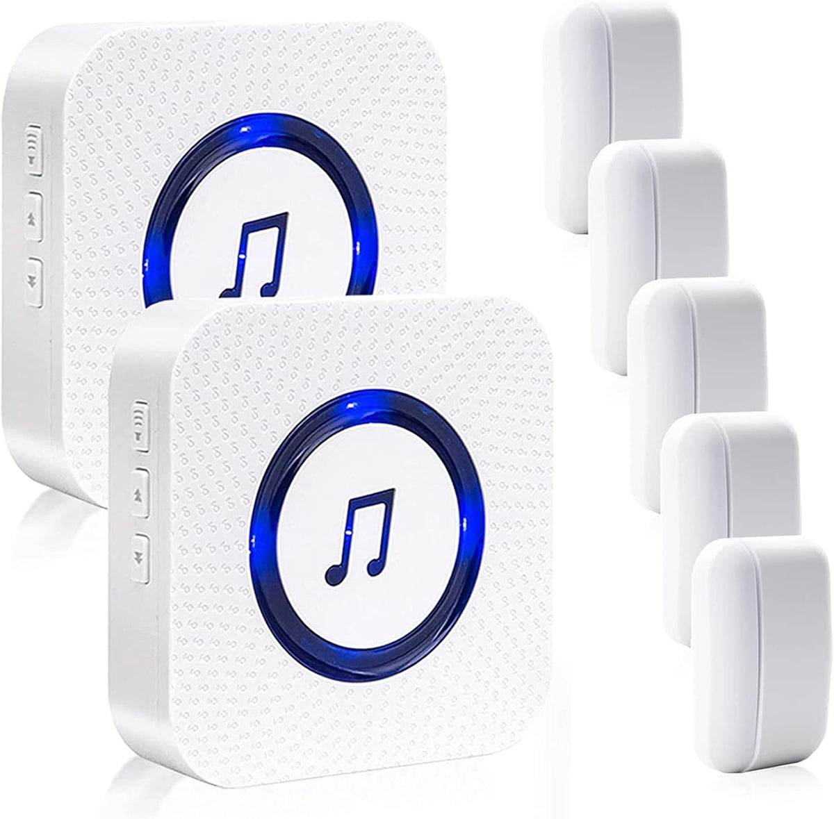 Door Chime with 5 Magnetic Door Sensors & 2 Plug-in Receivers, Indoor Range 500ft W8324