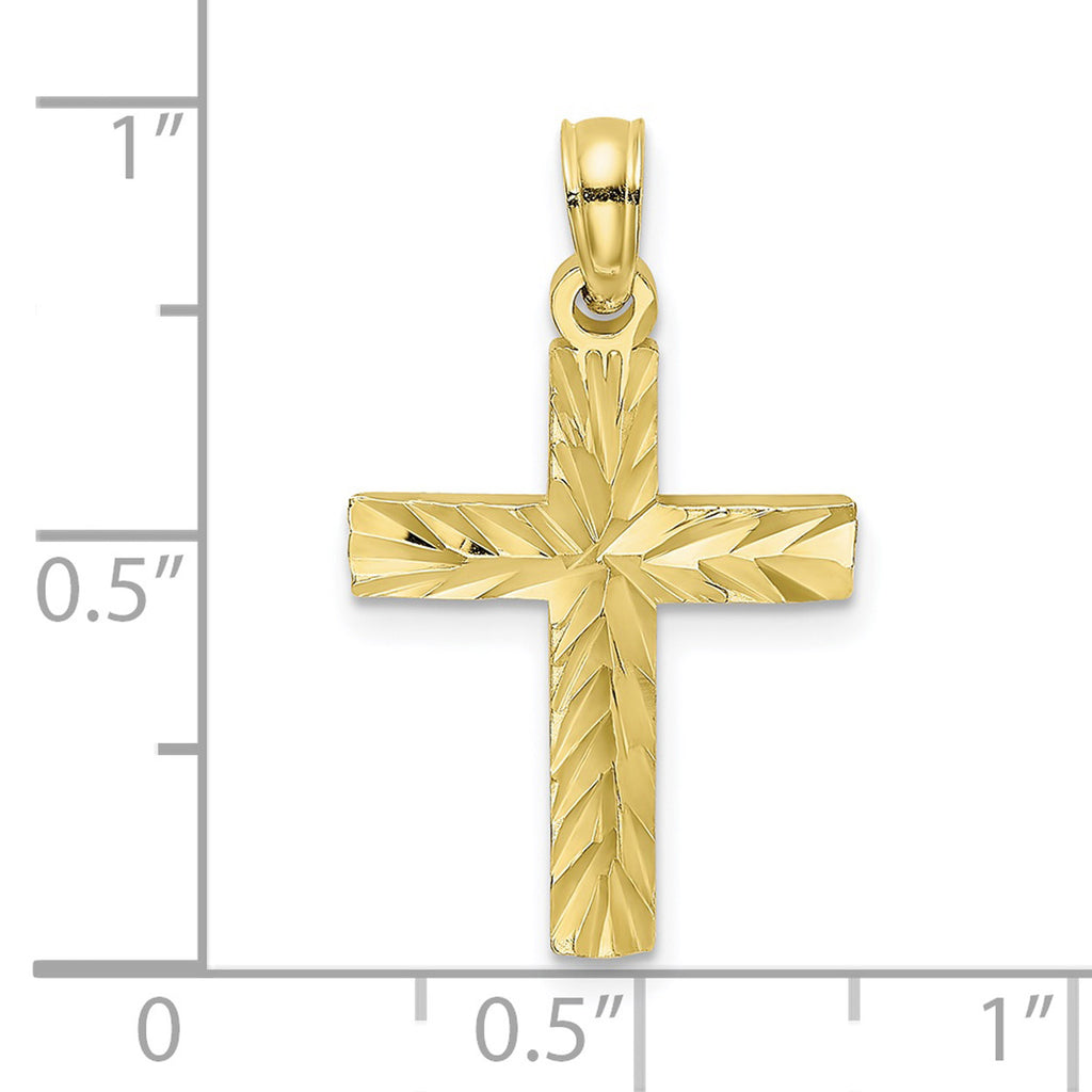 10K Yellow Gold Diamond-Cut Cross Pendant Charm with 14K Yellow Gold Rope Chain Necklace 18'' U10132