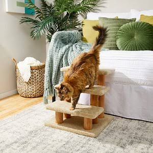 Beige 3-Step Carpet Wooden Cat Steps Y18848