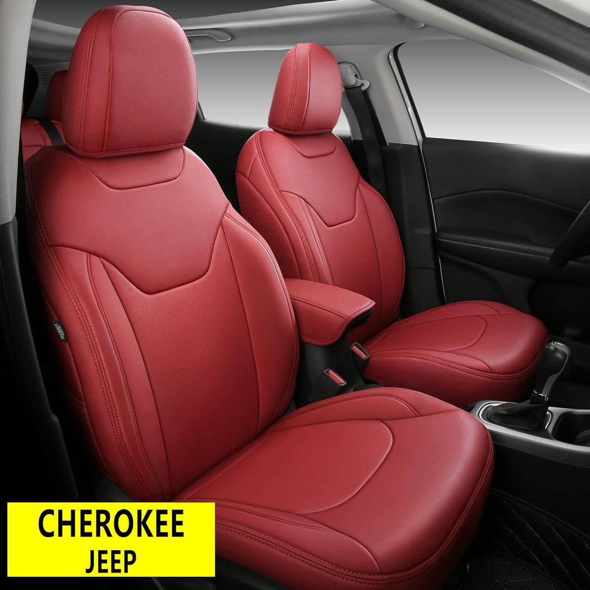 Black Faux Leather Car Seat Covers Full Set for Jeep Cherokee F484