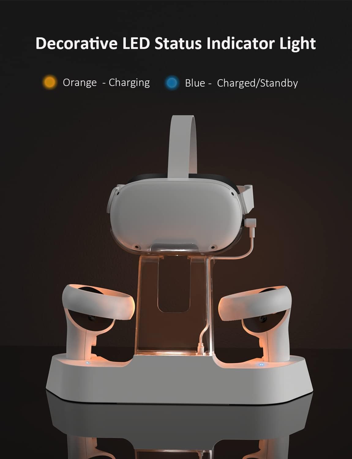 Charging Dock with LED Light for Oculus Quest 2, Headset Display Stand and Controller Mount, 2 Rechargeable Batteries, Magnetic Cable Pack of 2 A9937
