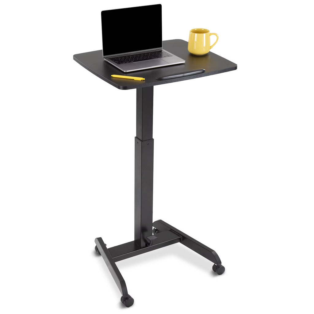Black Mobile Podium with Pneumatic Height Adjustments U3471