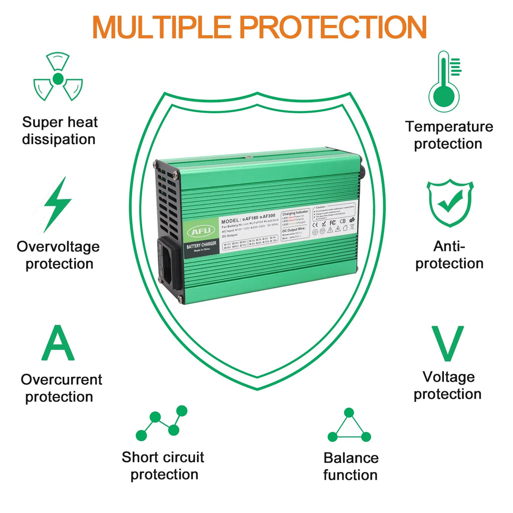 54.6V 4A Smart Lithium Battery Charger For 13S 48V Lipo Li-ion Battery With Cooling Fan G8669