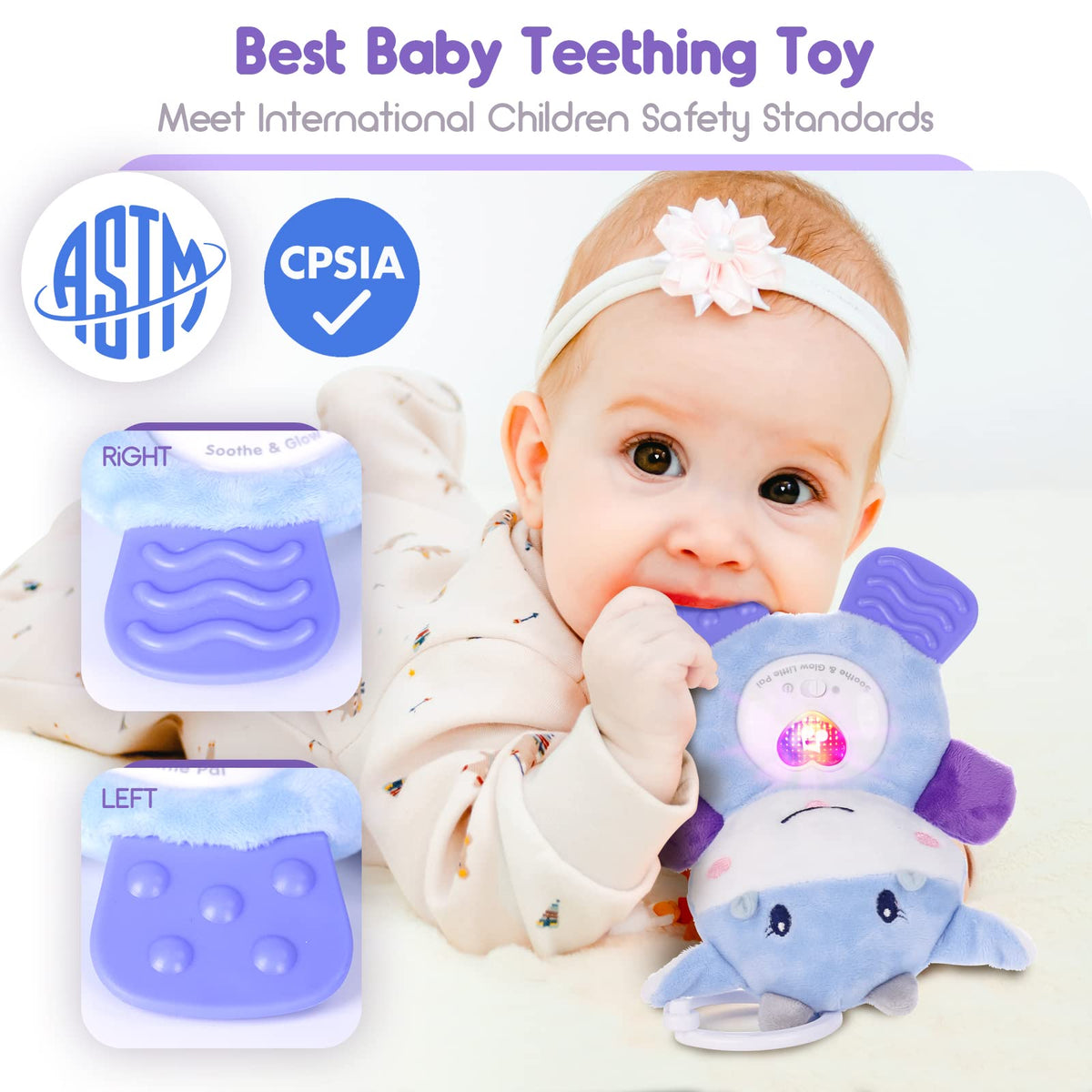 BPA Free Washable Plush Baby Teething Toys with Soft Light and Hook for Crib K83712