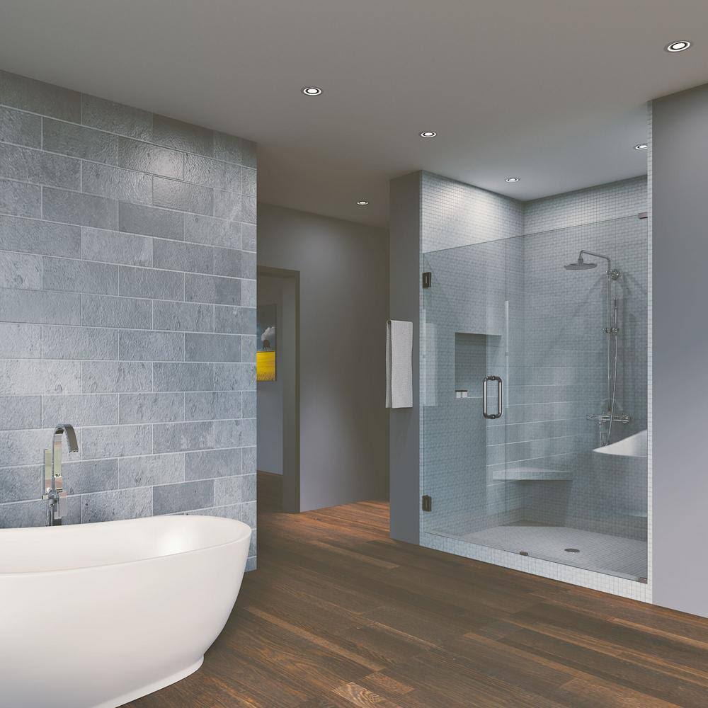 Frameless Hinged Reversible Shower Door and Panel in Brushed Nickel R31627