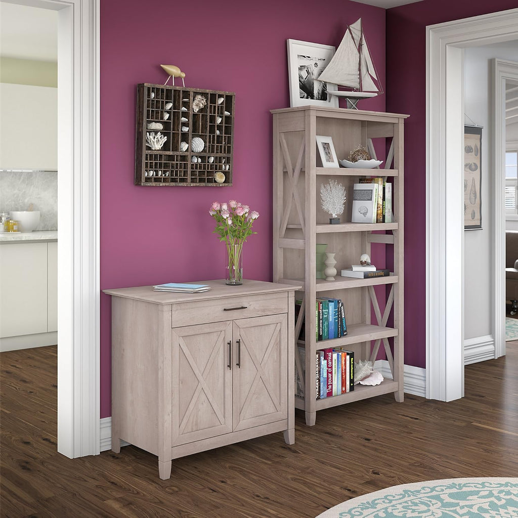 Bing Cherry Secretary Desk With 5 Shelf Bookcase L38110