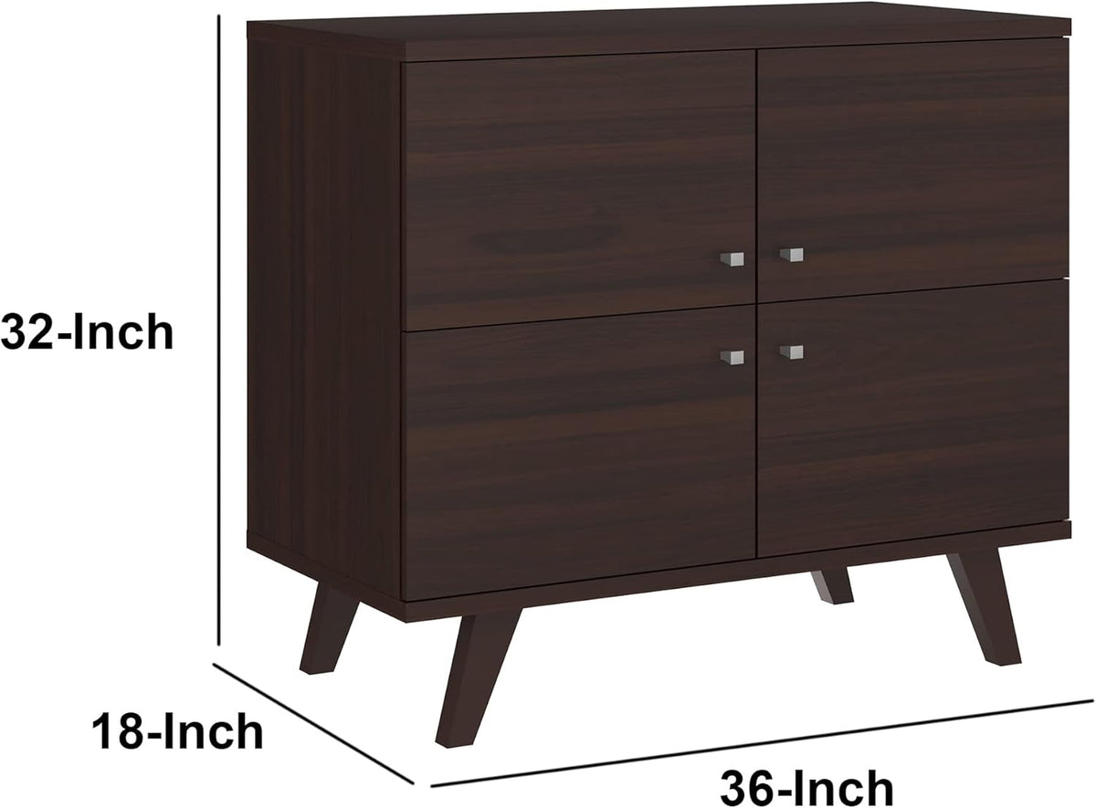 36-Inch Wooden Multipurpose Storage Cabinet with 4-Doors, Dark Brown C89965