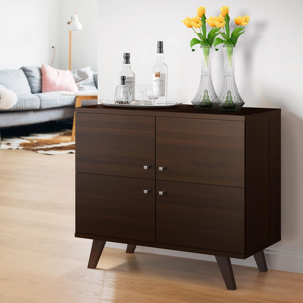 36-Inch Wooden Multipurpose Storage Cabinet with 4-Doors, Dark Brown C89965