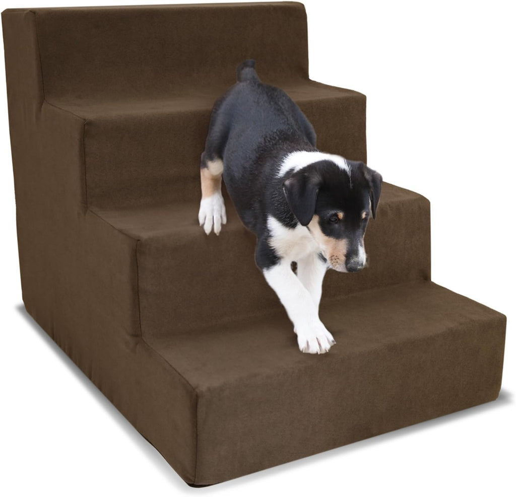 Brown Pet Ramp 4-Steps Stairs with Removable MicroSuede Cover H249105