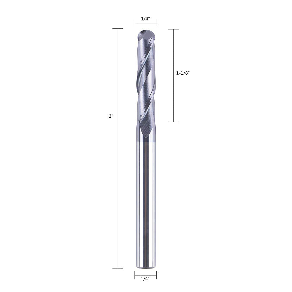 Ball Nose Carbide End Mill CNC Cutter Router Bits Double Flutes Spiral Milling Tool 1/4 inch Shank 3 inch Over Length Pack of 2 G652