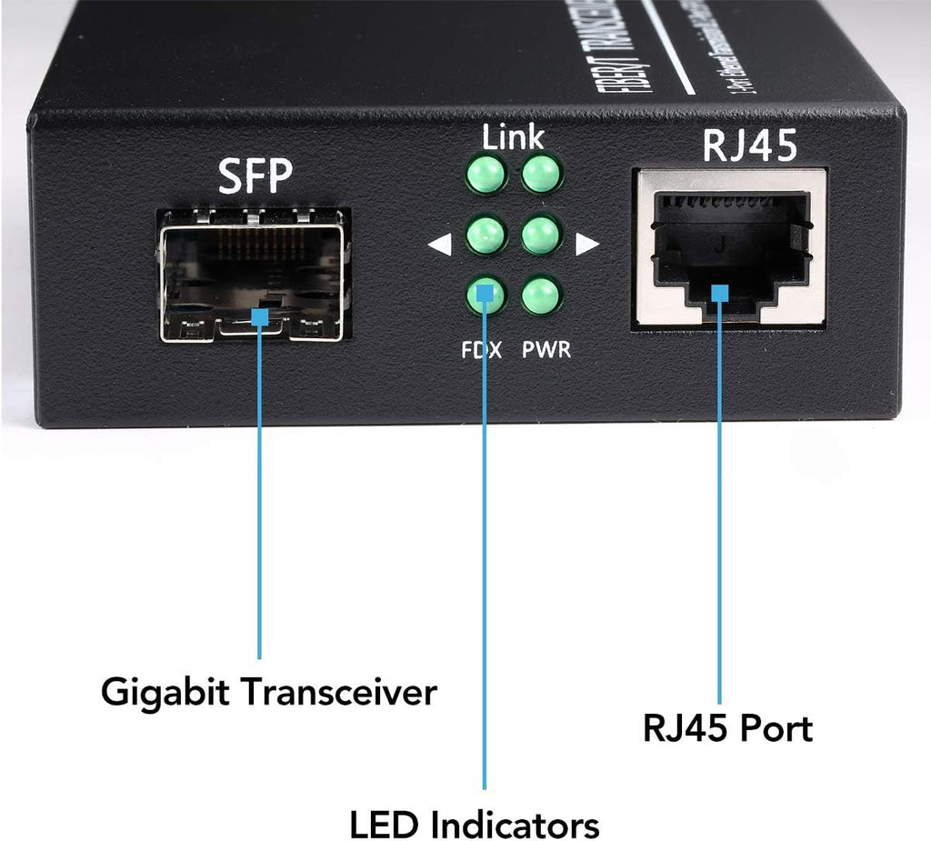 A Pair of 1.25G/s Bidi Gigabit Single-Mode Fiber Ethernet Media Converter with 2PCS Bidi SFP LC Transceiver Module Included, 10/100/1000Base-Tx to 1000Base-SX SMF RJ45 to SFP Slot up to 30KM Pack of 2 S947