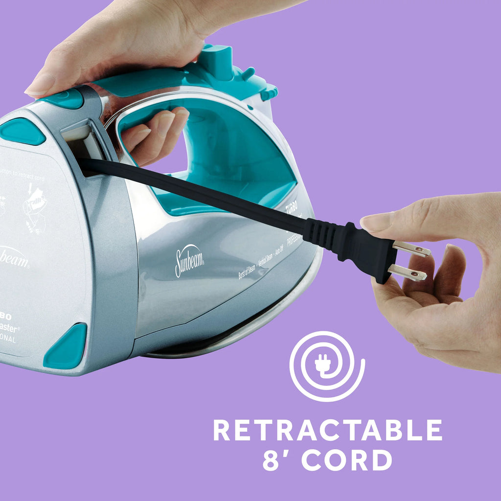Chrome and Teal Finish Steam Iron with Retractable Cord O3601