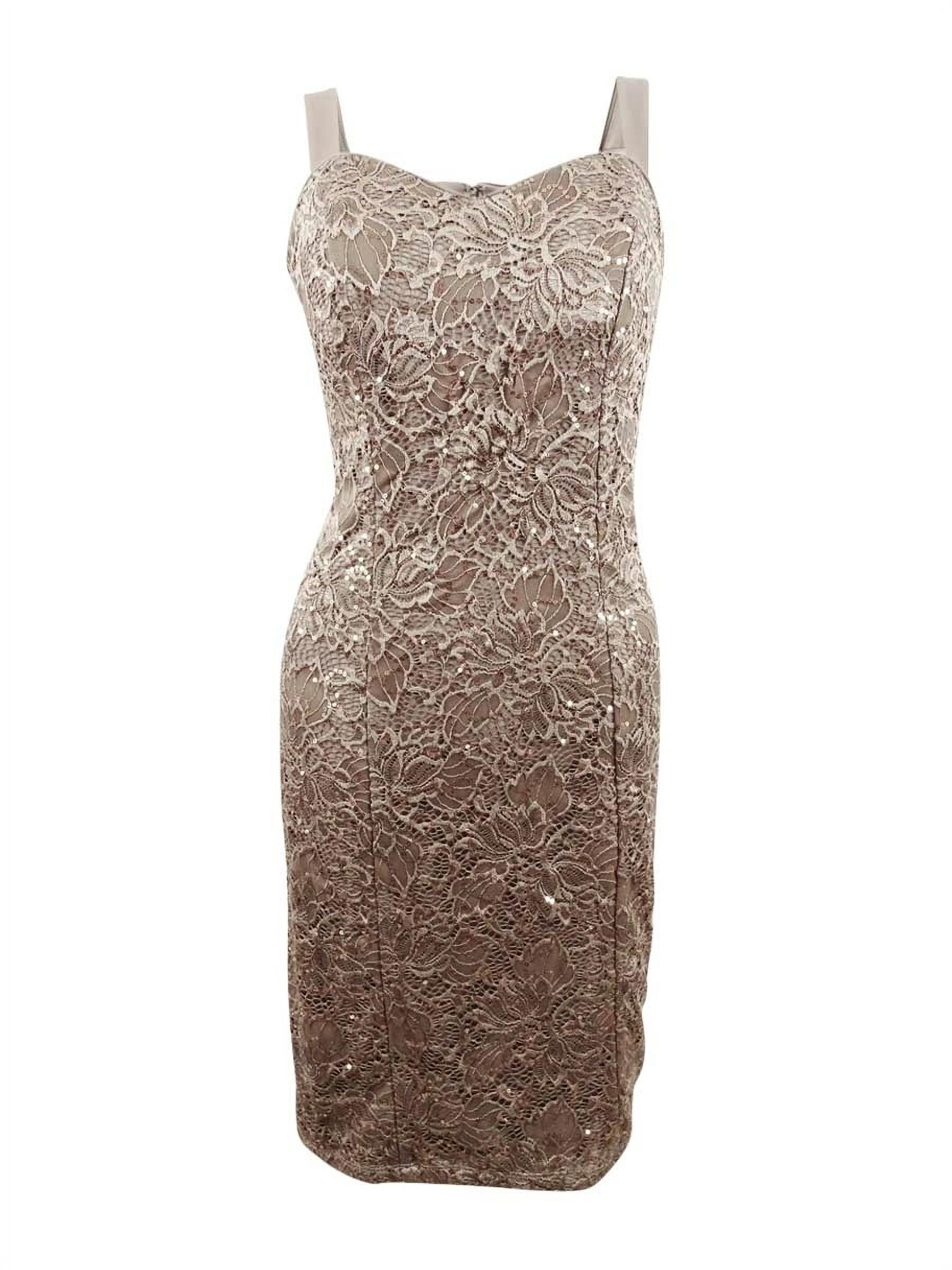 Lace Sequin-Embellished Dress & Jacket (6, Mocha) Q1252