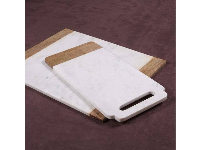 Natural White Marble Mango Wood Handled Board and Pastry Board Set V4208