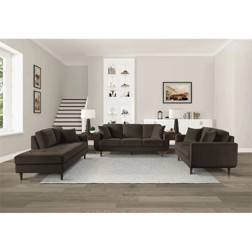 Chocolate Velvet Wood Loveseat I1088