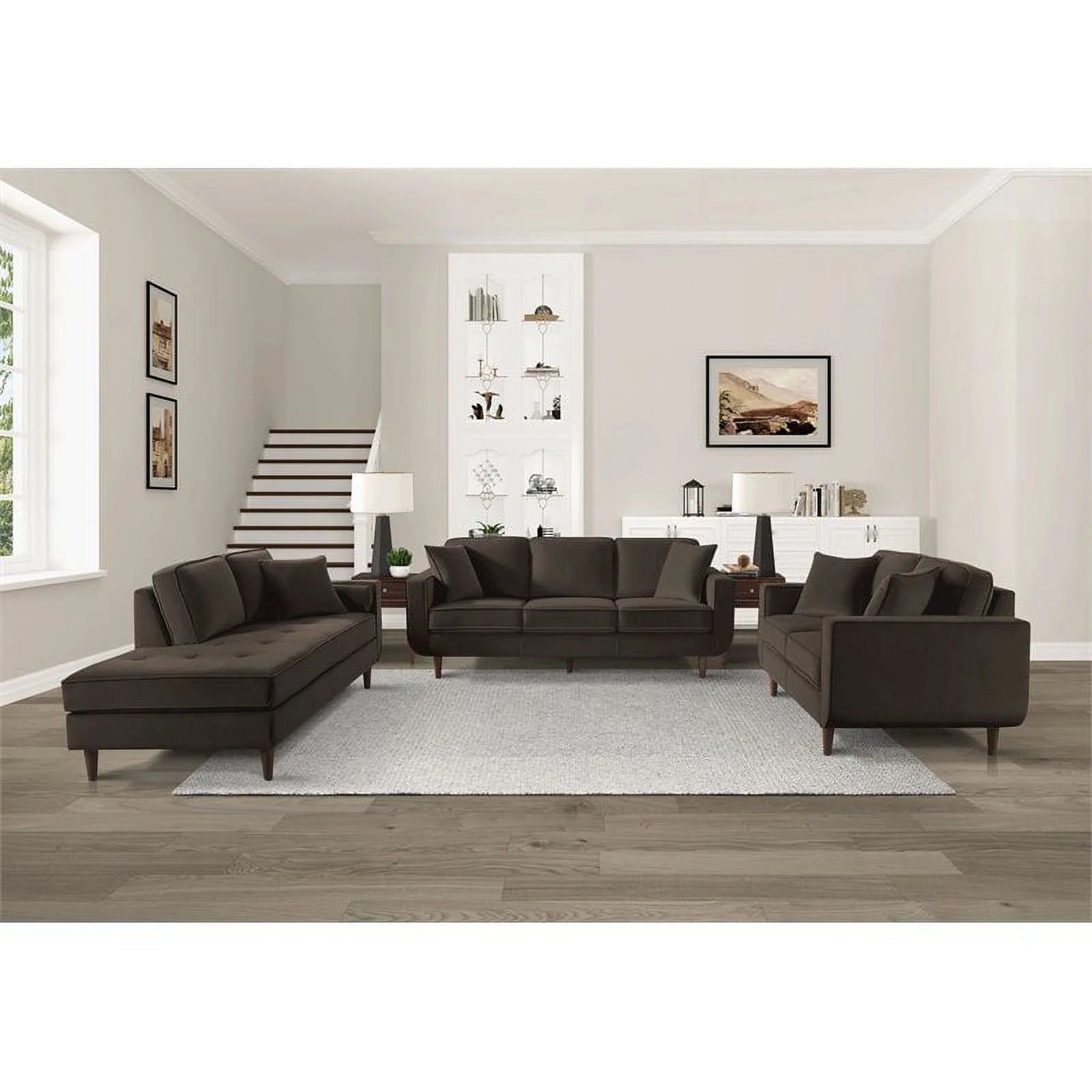 Chocolate Velvet Wood Loveseat I1088