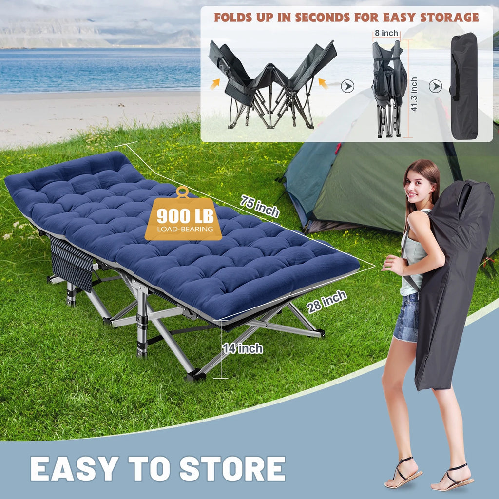 Folding Camping Bed with Mattress & Carry Bag, Heavy Duty Sleeping Cot with 4D Pillow W253