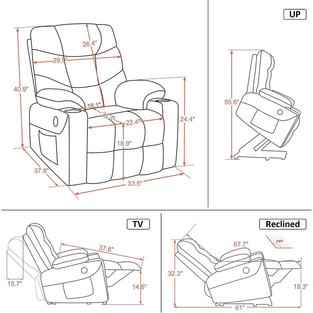 Blue Faux Leather Power Lift Recliner Chair Sofa with Cup Holders E1133