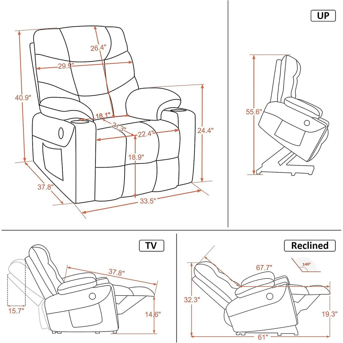Blue Faux Leather Power Lift Recliner Chair Sofa with Cup Holders E1133