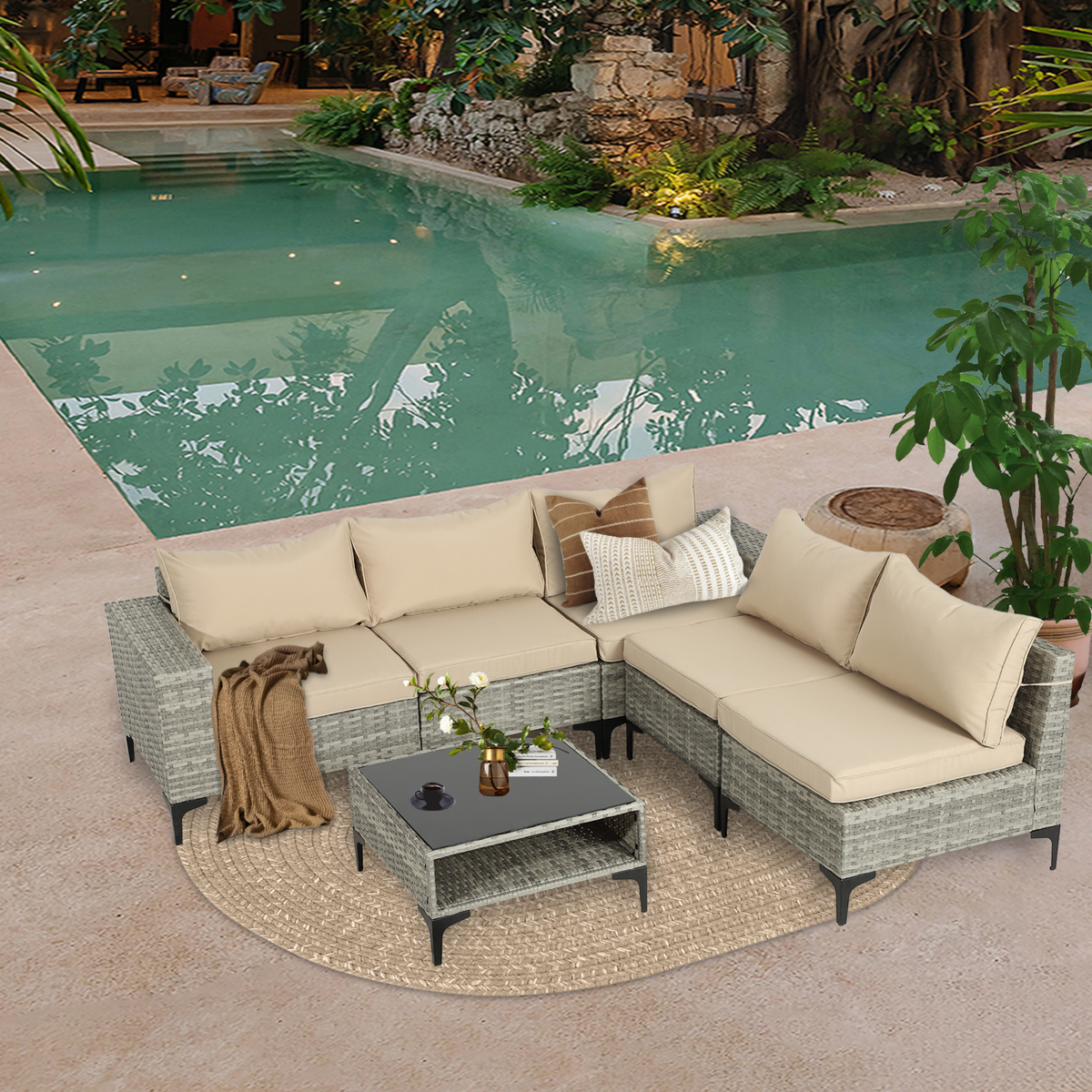 6 Piece Rattan Sectional Sofa Set R52234