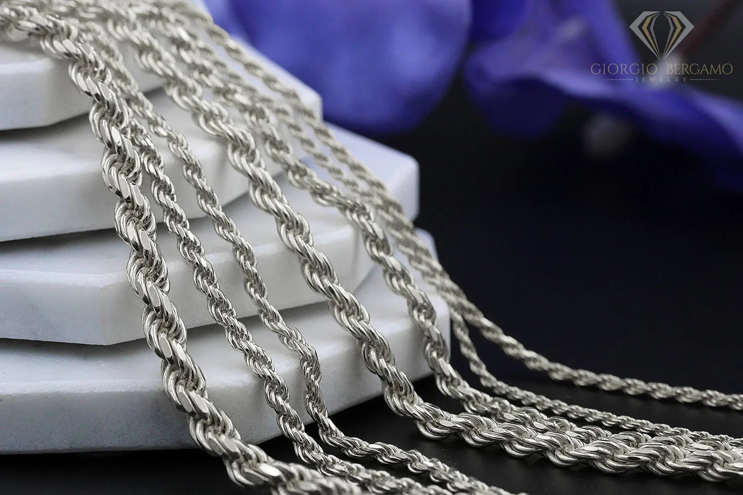 925 Sterling Silver Rope Diamond Cut Chain Necklace C18197