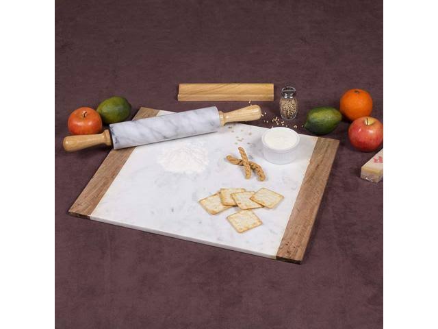 Natural White Marble Mango Wood Handled Board and Pastry Board Set V4208