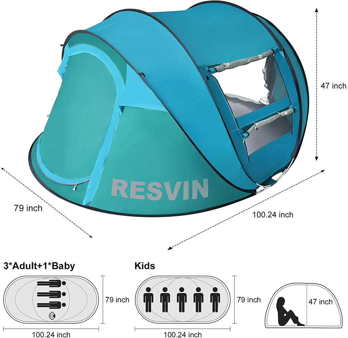 Blue Waterproof Pop Up Tent for Camping A771