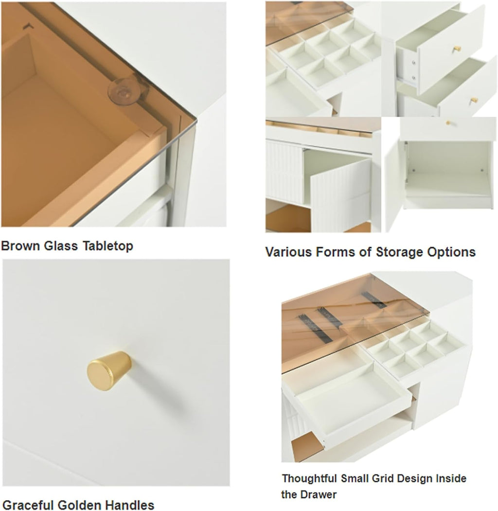Glass Top Wooden Closet Island with 6 Drawers and 3 Cabinets Q2722
