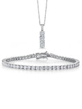 925 Sterling Silver Moissanites Tennis Bracelet Pendant Necklace Set, 6.00 Cttw, 7.25 inch, 1.54 Cttw, 18 inch Chain T732