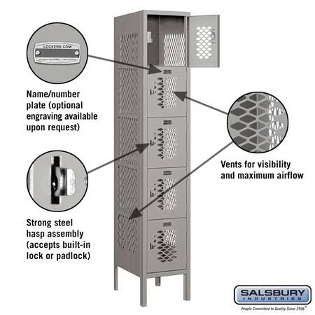 12x22 Wide Five Tier Vented Metal Locker - Gray F87186