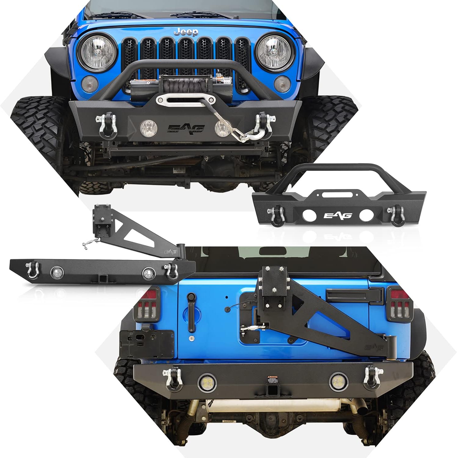 Stubby Front Bumper and Rear Bumper with Tire Carrier Combo L4375