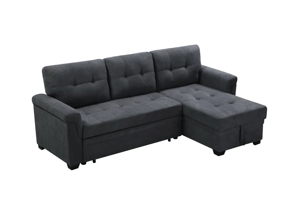 Dark Gray Fabric Reversible Sectional Sleeper Sofa Chaise with Storage K138