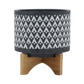 Ceramic Aztec Planter on Wooden Stand, Gray, 8"L X 8"W X 9"H X861543