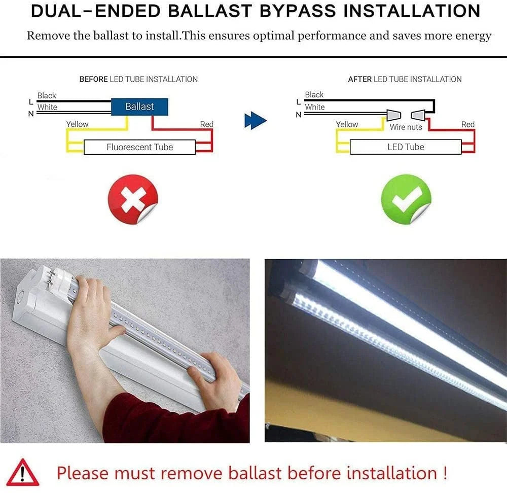 25-Pack 4ft LED Tube Light Bulbs, 6000K Cool White, 2400 Lumens C33020