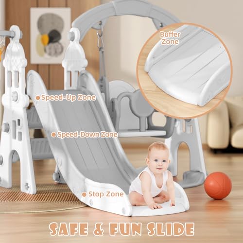 4-in-1 Toddler Slide with Climber, Ring Toss & Basketball Hoop (Pink) T6811