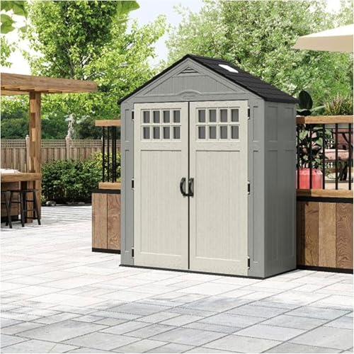 Heavy-Duty Resin Outdoor Shed with Double Doors and Windows, Dove Gray J419