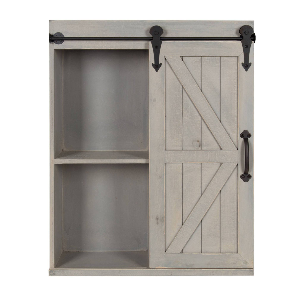 Rustic Gray Wood Wall Storage Cabinet with Sliding Barn Door A8844